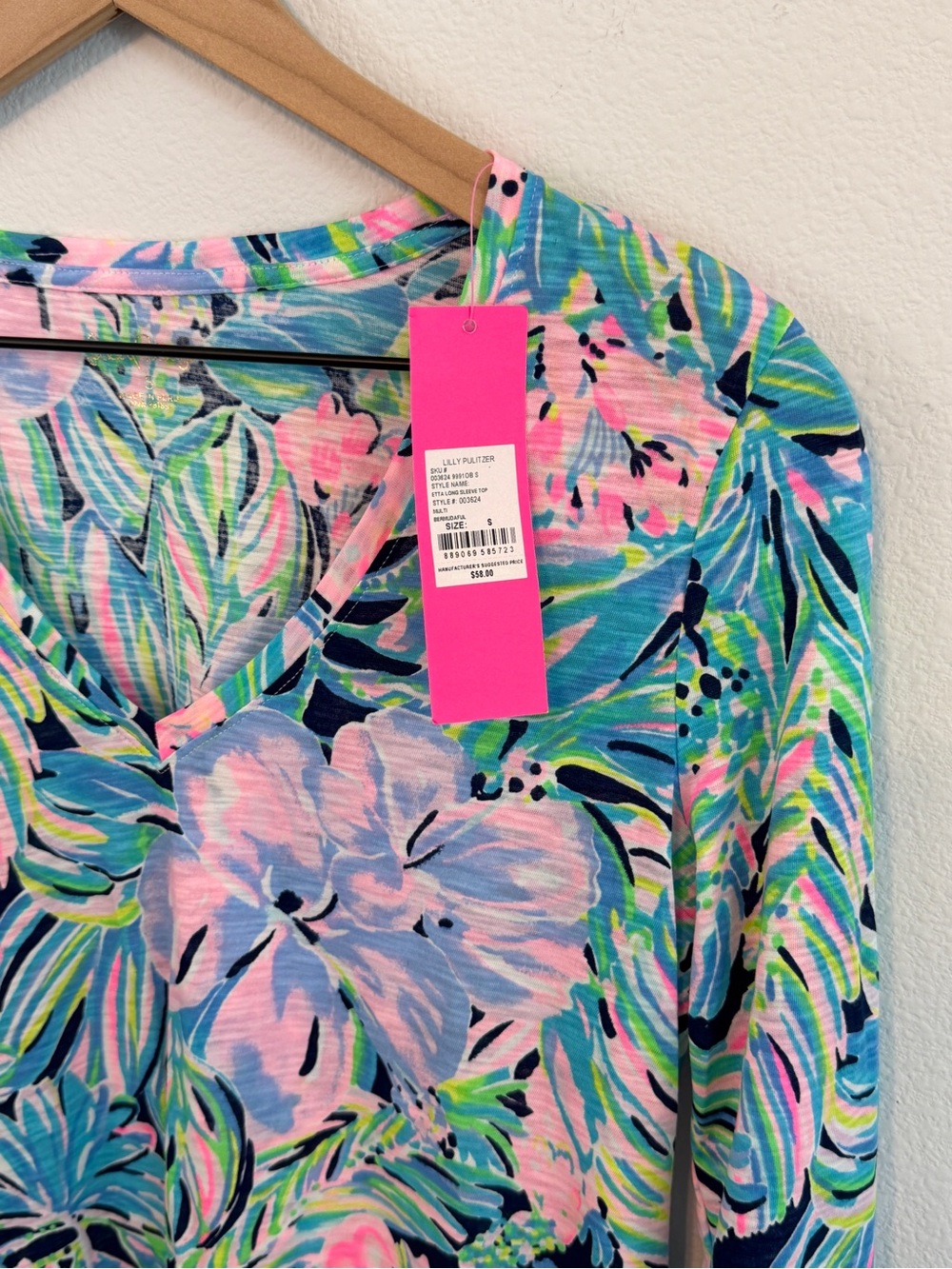 Lilly Pulitzer Long Sleeve Floral Tee in Pink & Teal - Picture 3 of 8